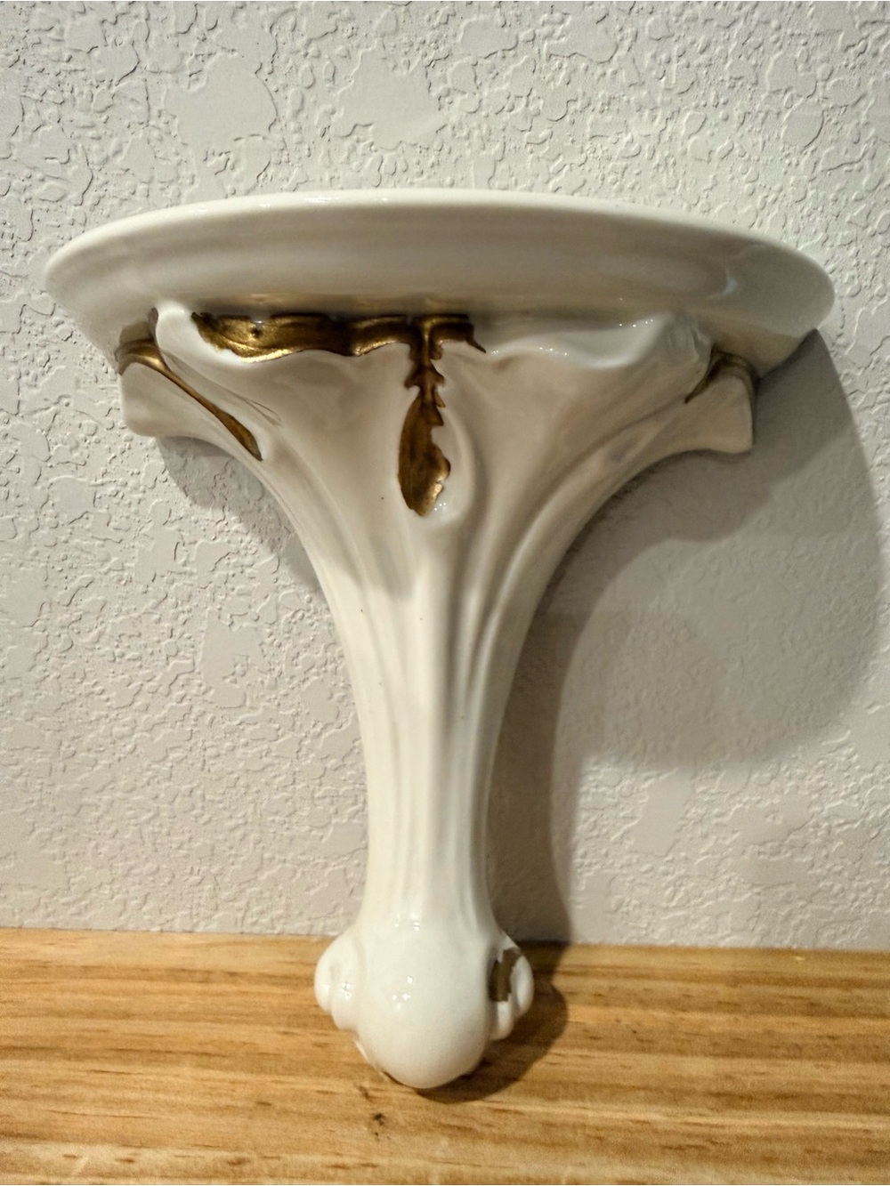 Vintage Porcelain Half-Moon Wall Shelf Gold Accents